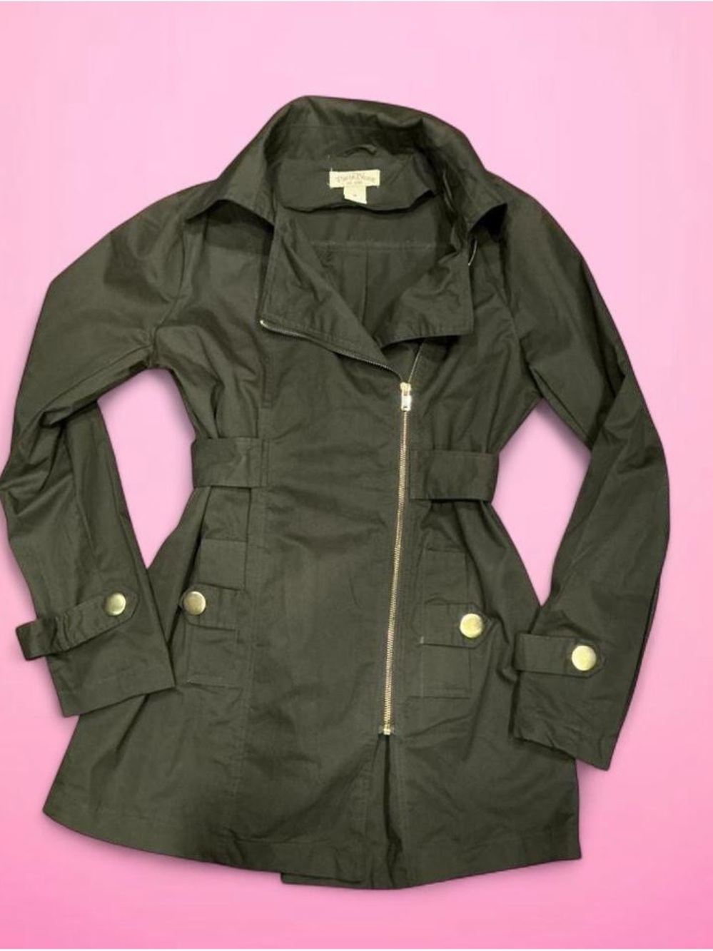 🌹Vintage Paris Blues khaki Green Trench Coat with Gold Buttons